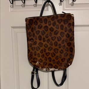 Leopard Pattern Brown Backpack with Black Straps